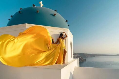 Yellow Long Tail Flying Dress for Women's Wedding, Maternity Photoshoot Santorini Flying Dress for Photoshoot | Long Tail Satin Maxi in Saudi Arabia