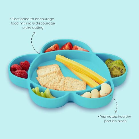 grabease Silicone Suction Plate for Baby & Toddler Self-Feeding, 6-Section Dish With Stay-Put Grip, BPA and Phthalates-Free, Dishwasher and Microwave Safe, Bright Teal in Kuwait