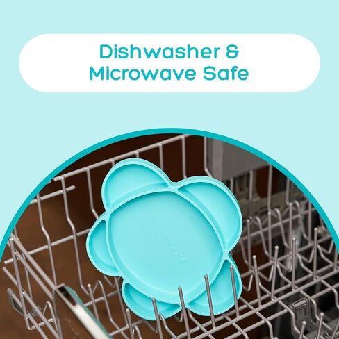 grabease Silicone Suction Plate for Baby & Toddler Self-Feeding, 6-Section Dish With Stay-Put Grip, BPA and Phthalates-Free, Dishwasher and Microwave Safe, Bright Teal in Kuwait