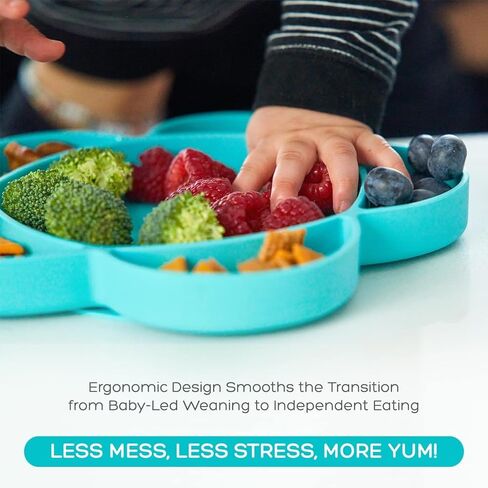 grabease Silicone Suction Plate for Baby & Toddler Self-Feeding, 6-Section Dish With Stay-Put Grip, BPA and Phthalates-Free, Dishwasher and Microwave Safe, Bright Teal in Kuwait
