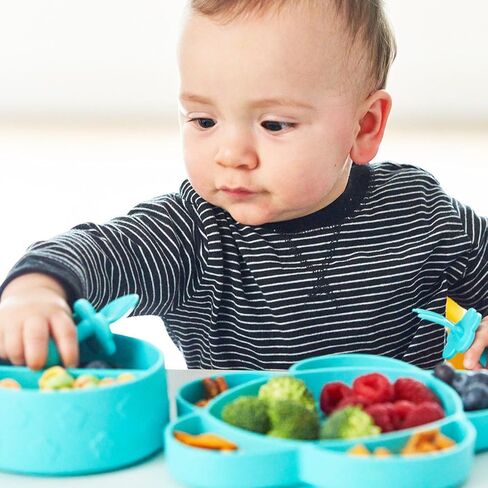 grabease Silicone Suction Plate for Baby & Toddler Self-Feeding, 6-Section Dish With Stay-Put Grip, BPA and Phthalates-Free, Dishwasher and Microwave Safe, Bright Teal in Kuwait