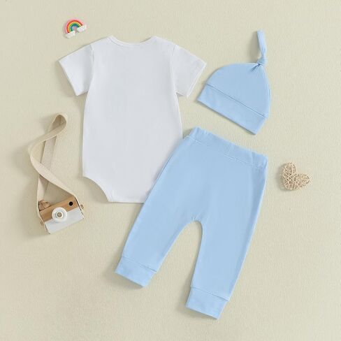 FIOMVA First Fathers Day Outfits Baby Girl Boy Short Sleeve Romper Onesie Long Pants Hat Set Newborn 1st Fathers Day Clothes in Saudi Arabia
