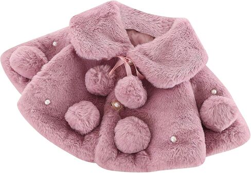 Baby Girls Faux Fur Cape Princess Flower Girls Jacket Cozy Cover Up Coat Infant Shawl Wraps Bolero Shrug Dress Coat in Saudi Arabia