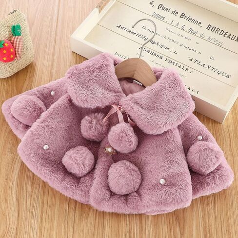 Baby Girls Faux Fur Cape Princess Flower Girls Jacket Cozy Cover Up Coat Infant Shawl Wraps Bolero Shrug Dress Coat in Saudi Arabia