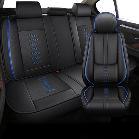 5PCS Premium Leather Seat Covers for Truck Cars, Fits 96% of Models, Waterproof, Stain-Resistant Car Seat Protectors（Black&Blue-Standard） in Saudi Arabia