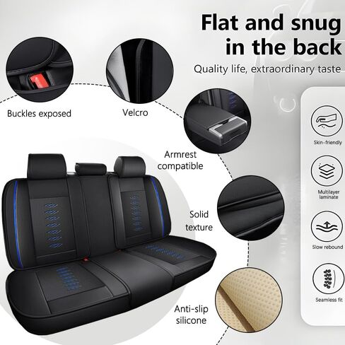 5PCS Premium Leather Seat Covers for Truck Cars, Fits 96% of Models, Waterproof, Stain-Resistant Car Seat Protectors（Black&Blue-Standard） in Saudi Arabia