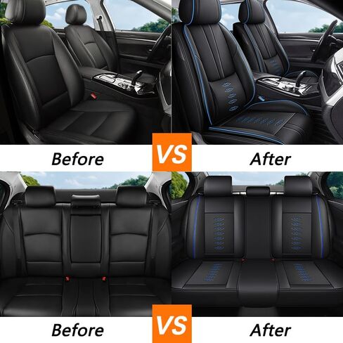 5PCS Premium Leather Seat Covers for Truck Cars, Fits 96% of Models, Waterproof, Stain-Resistant Car Seat Protectors（Black&Blue-Standard） in Saudi Arabia