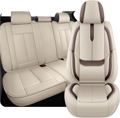 5 Full Seat Covers for Kia Forte 2010-2025, Premium Nappa Leather Seat Cover, Fully Wrapped Protect Modern Style Seat Cover (5-Seat Standard, Beige & Brown) in Saudi Arabia