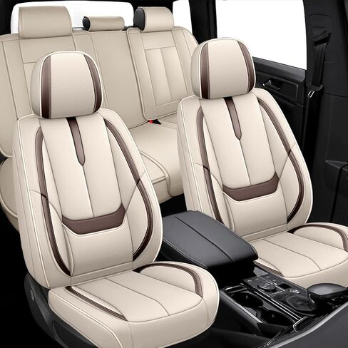 5 Full Seat Covers for Kia Forte 2010-2025, Premium Nappa Leather Seat Cover, Fully Wrapped Protect Modern Style Seat Cover (5-Seat Standard, Beige & Brown) in Saudi Arabia