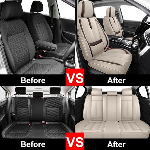 5 Full Seat Covers for Kia Forte 2010-2025, Premium Nappa Leather Seat Cover, Fully Wrapped Protect Modern Style Seat Cover (5-Seat Standard, Beige & Brown) in Saudi Arabia