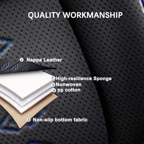 5PCS Premium Leather Seat Covers for Honda Cars, Fits 96% of Models, Waterproof, Stain-Resistant Car Seat Protectors（Black&Blue-Deluxe） in Saudi Arabia