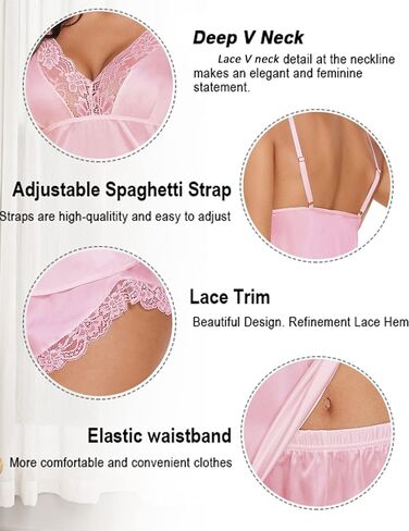 Avidlove Satin Pajamas Set Womens Lace Sleepwear Sexy Lingerie Cami Shorts Set S-XXL in Saudi Arabia