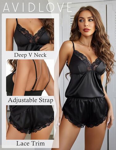 Avidlove Satin Pajamas Set Womens Lace Sleepwear Sexy Lingerie Cami Shorts Set S-XXL in Kuwait