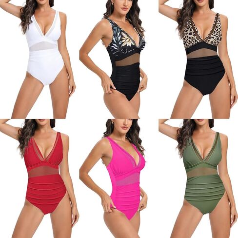 Women's One-Piece Swimsuit with Mesh Panel - Conservative High-Waisted Bathing in Saudi Arabia