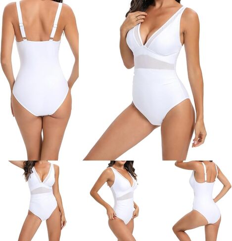 Women's One-Piece Swimsuit with Mesh Panel - Conservative High-Waisted Bathing in Saudi Arabia