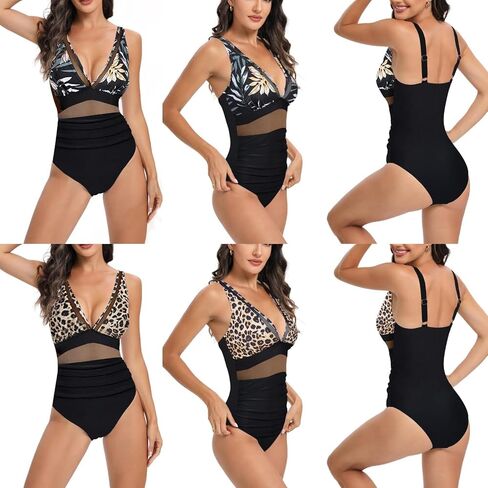 Women's One-Piece Swimsuit with Mesh Panel - Conservative High-Waisted Bathing in Saudi Arabia