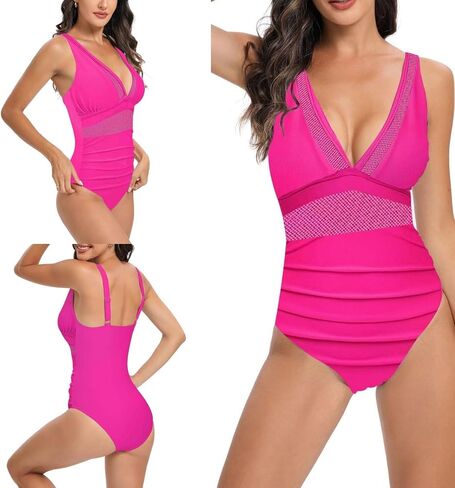 Women's One-Piece Swimsuit with Mesh Panel - Conservative High-Waisted Bathing in Saudi Arabia