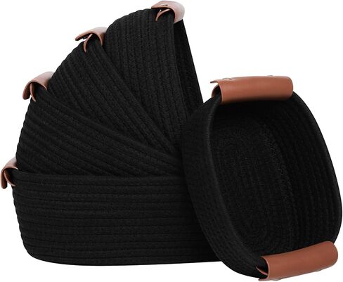 مجموعة سلة التخزين من 5 - سلال حبل قطنية مع مقابض جلدية - سلة منسوجة صغيرة للتنظيم أو الحضانة أو أرفف الحمام أو ديكور غرفة النوم (أبيض) in Kuwait