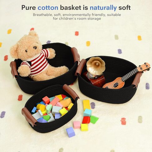 مجموعة سلة التخزين من 5 - سلال حبل قطنية مع مقابض جلدية - سلة منسوجة صغيرة للتنظيم أو الحضانة أو أرفف الحمام أو ديكور غرفة النوم (أبيض) in Kuwait