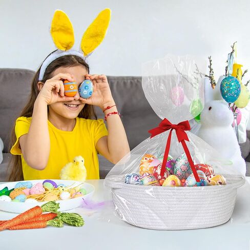 سلال صغيرة للهدايا فارغة ، 13 "× 9" × 5 "سلة هدايا منسوجة مع حقيبة وشريط ، حبل القطن أطفال الكلب الكلب صندوق صندوق ، منظم حضانة الطفل لطيف ، تخزين مزخرف مع مقابض (أسود) in Kuwait