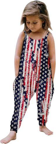 Toddler Girls Sleeveless Jumpsuit 4th Of July Overalls Harem Long Pants Girls Spaghetti Strap Romper Patriotic Outfit in Saudi Arabia