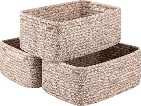 3 Pack Small Storage Baskets for Organizing, Cute Woven Decorative Gift Baskets for Shelves, Mini Closet Organizer Bins with Handles, 11.81''Lx7.87''Wx4.72''H-Brown in Kuwait