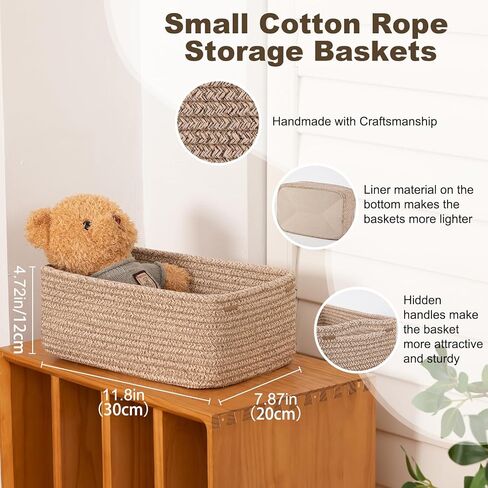 3 Pack Small Storage Baskets for Organizing, Cute Woven Decorative Gift Baskets for Shelves, Mini Closet Organizer Bins with Handles, 11.81''Lx7.87''Wx4.72''H-Brown in Kuwait