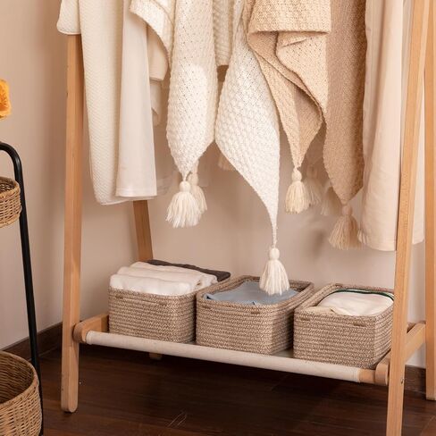 3 Pack Small Storage Baskets for Organizing, Cute Woven Decorative Gift Baskets for Shelves, Mini Closet Organizer Bins with Handles, 11.81''Lx7.87''Wx4.72''H-Brown in Kuwait