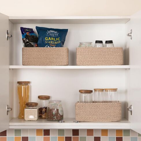 3 Pack Small Storage Baskets for Organizing, Cute Woven Decorative Gift Baskets for Shelves, Mini Closet Organizer Bins with Handles, 11.81''Lx7.87''Wx4.72''H-Brown in Kuwait