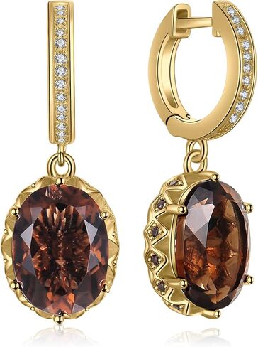 JewelryPalace Huge 7.2ct Oval Shape Natural Smoky Quartz Dangle Drop Earrings for Women, 14K White Yellow Rose Gold Plated 925 Sterling Silver Huggie Hoop Earrings, Natural Gemstone Jewelry Sets in Saudi Arabia