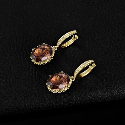 JewelryPalace Huge 7.2ct Oval Shape Natural Smoky Quartz Dangle Drop Earrings for Women, 14K White Yellow Rose Gold Plated 925 Sterling Silver Huggie Hoop Earrings, Natural Gemstone Jewelry Sets in Saudi Arabia