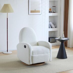 GDFStudio Swivel Glider Recliner Chair Nursery Rocker Recliner Chair with Boucle Upholstered High Back Single Seat Sofa Chair with Deep Seat Manual Nursing Reclining for Living Room, Black
