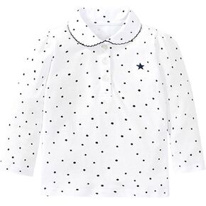 Toddler Boys Polo Shirt Long Sleeve Lapel Plain Embroideried Star T Shirt Top School Uniform with Shoulder Pads