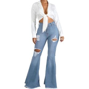 Maiyifu-GJ Women's Ripped Bell Bottom Jeans Destoryed High Waist Raw Hem Flared Jean Slimming Distressed Wide Leg Denim Pants