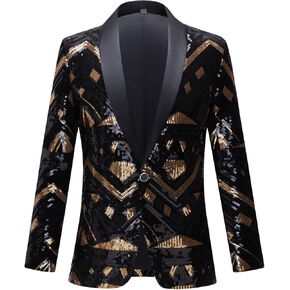 Men's Stylish Shiny Sequins Suit Jacket One Button Sequin Dress Tuxedo for Dance Party Banquet Prom Blazer