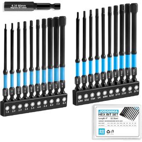 Allen Wrench Drill Bit Set 1/4" Hex Shank - 20PC Metric & SAE Impact Driver Bits, CNC S2 Steel Magnetic Tips with Extension & Case