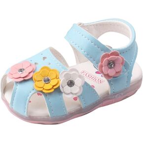 Polg Infant Baby Girls Summer Flower Flower Sandals Newborn Princess First Walkers Shoes Flat Outdoor Led Leuminous Shoes (White ، 9-12 شهر)