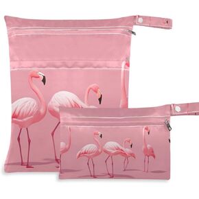 2pcs Pink Flamingo Wet Dry Bag Waterproof Reusable Cloth Diaper Wet Dry Organizer with Zipper for Travel, Beach, Pool, Diapers, Gym Clothes, Wet Swimsuits