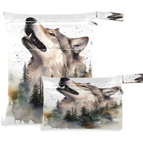 Ink Wolf Wet Dry Bag with Zippered Cloth Diapers, Reusable Wet Bag for Cloth Diapers for Babies, 2PC Travel Pool Gym Waterproof Bag
