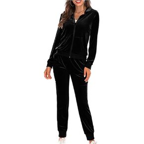 Womens Velvet Two Piece Sets Casual Velour Tracksuit Set Full Zip Hoodies Sweatshirt and Jogger Pants Lounge Outfits