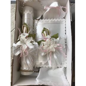 OOKi- Flower Cross Baptism Candle Set Kit for Christenings with Shell - Spanish (Blue)
