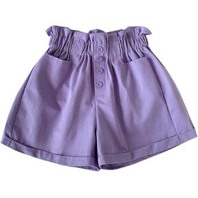 Toddler Infant Girls Summer Ruffle Elastic High Waisted Solid Color Shorts Baby Girls Casual Daily Ruched Smocked Shorts