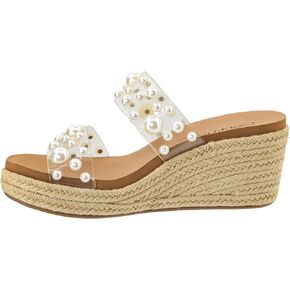 Corkys Footwear Shes Here 2.5-Inch Wedge - Jute Wrapped Outsole, Two Straps Adorned With Pearls, Soft And Cushioned EVA Insoles For All Day Wear, Slip-on