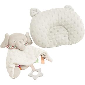 Baby Pillow & Security Blanket Set – Breathable Newborn Head Support (Gray) || Baby Pillows for Sleeping for Newborn || Baby Blankets for Boys and Girls || Almohada para dormir para Bebe