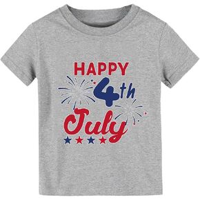 Undershirt for Toddler Girl Independence Day Happy 4TH July Cartoon Print Boys and Girls Tops Short Sleeved T