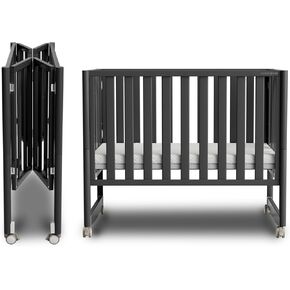 EvoNook 6-in-1 Convertible Mini Crib - Easy Assembly, Portable Folding Baby Mini Crib with Mattress, 100% New Zealand Pinewood, 4 Adjustable Mattress Heights, White with Mattress