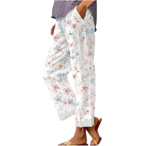 Women's Linen Summer Palazzo Pants Pants Long Drawstring Linen Women Waist Cotton Casual Pants Casual Wide Leg