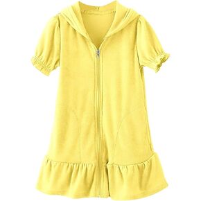 Toddler Girl Swim Cover Up Swimsuit Kids Coverup Terry Short Sleeve Zip-Up Beach Bathing Suit with Solid Color