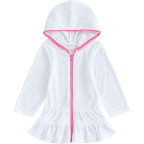Kids Toddler Little Girl Swim Cover Up Towel Swimsuit Zip Up Bathing Suit Robe Beach Cover Up Kids Girl Swim Suits