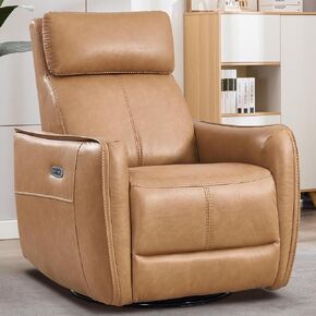 Power Recliner Swivel Glider, Electric Swivel Rocker Recliners, Leatheraire Chair, Nursery Rocking Recliner Chair Reclining Sofa for Living Room, USB&Type-C Port, Cream White